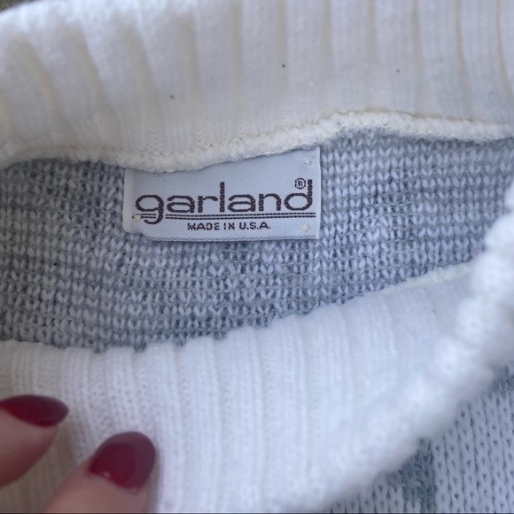 ** VTG Garland USA Gray white Snowflake mock neck pullover sweater - Picture 5 of 9